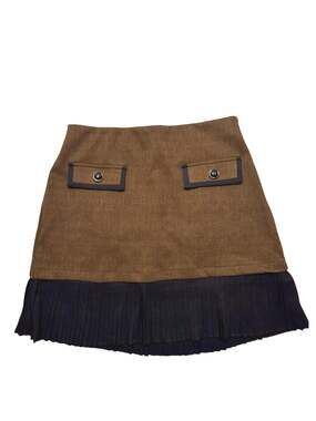 NWT Kate Kasin Brown Plaid Pleated Hem Mini Skirt Size Large